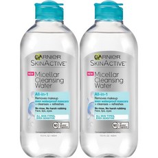 Garnier SkinActive Micellar Cleansing Water Waterproof 가르니에 스킨엑티브 미셀라 클렌징 워터 워터프루프용 13.5oz(400ml) 2팩, 1개