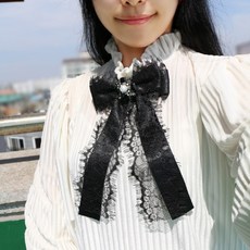 더걸링 2color 리본브로치 엔틱 포인트 레이스 큐빅 보석