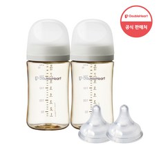 더블하트 모유실감 3세대 PPSU 모먼트 트윈팩 240ml+젖꼭지(2입), 오후의베이지, 240ml, 1세트 - 더블하트젖병