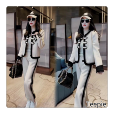 티피/Teepie 패션 정장 여성의 새로운 짧은 코트 기질 와이드 레그 팬츠 투피스 트렌디