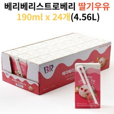 배스킨라빈스 베리베리스트로베리 우유 4.56L (190ml x 24팩) - 추천