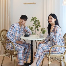 파자마 잠옷 홈웨어 면 체크 커플 스텔체크 투피스 운수좋은날