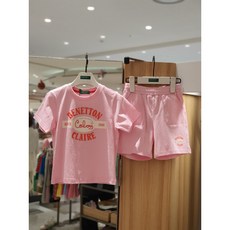 베네통키즈 베이직로고티셔츠상하세트 (QATS29431 TP06431)핑크