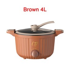 전기냄비 라면 찌개 간단 자취필수 다기능 전기 수프 스튜 죽 국수 요리 냄비 세라믹 글레이즈 내부 계란 오믈렛 프라이팬 전골 음식 스티머 4, 1) Brown