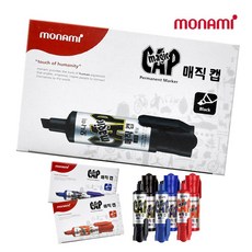 [영번지몰] monami 매직 다용도 꾸미기 등 각종 POP, 12자루, 매직캡_검정_사각닙(4~8mm)