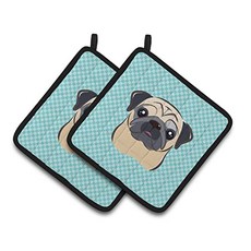 Carolines Treasures BB1200PTHD Checkerboard Blue Fawn Pug Pair of Pot Holders 7.5HX7.5W Multicolor, 본상품