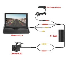 TFT 43 거치형커브드모니터 LCD HD 스크린 접이식 자동차 후방 카메라 포함 8 LED 백업 차량 주차용 쉬운 설치, 432A-CL(no camera)