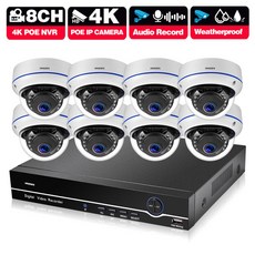 영어 설명서 4K 초고화질 보안 카메라 POE 시스템 세트 H.265 가정용 CCTV 회색 8MP 돔 IP 카메라 실외 8MP 모니터링 기록 세트, 없다, 유럽 연합 플러그, 8pcs 캠 8CH NVR, 1개