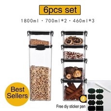 건조 식품 저장 상자 용기 투명 쌓을 주방 스파게티 국수 밀폐, 6.6pcs sets, 1개