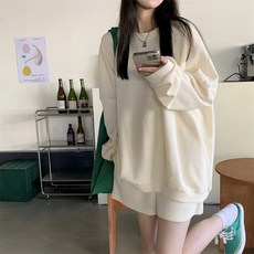 6535 면 맨투맨 2024 가을장 신상품 순색 무모자 슬림핏 코트인스 루즈핏 상의 옷, 블랙, 2XL
