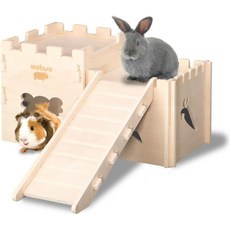 Sturdy Bunny Castle House with Ramp - Easy to Assemble Wooden Small Animal Habitats Houses for Rab, 2 room, 1개