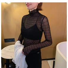 명품 폴라넥 이너셔츠 이너웨어 여성 이너티셔츠 긴소매 가을옷 홍콩무드 슬림핏 목폴라 레이스 망사셔츠 트렌드