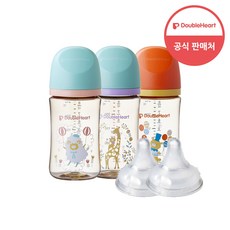 더블하트 모유실감 3세대 PPSU 디어프렌즈 트리플팩 240ml+젖꼭지(2입)