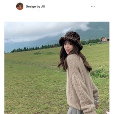 유니크 F패턴 모피모조 털 퍼 버킷 벙거지 햇 모자