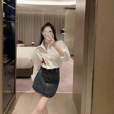브라운 H 레더 포인트 포켓 오버핏 셔츠 임산부하객룩