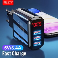 USB 빠른 충전 3 포트 Led 디스플레이 아이폰에 대 한 빠른 충전 3.4A EU 벽 충전기 삼성 샤오미 화웨이 휴대 전화 어댑터|휴대폰 충전기|, 1개, US Plug, 단일