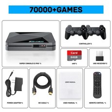 KINHANK 레트로 비디오 게임 콘솔 슈퍼 X2 Pro 90000 PS1/DC/MAME/SS용 패드 어린이 선물 박스, 64g, EU, 1) 64g - EU