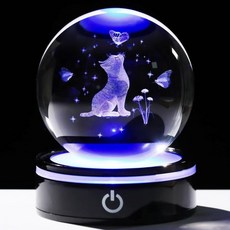 YWHL 고양이 크리스탈 3D 나비 피규어 볼과 화려한 라이트 베이스 생일 여성 남성을 위한 레이저 각인 선물 홈 데코용 동물 컬렉션 Q1700315, Cat, 1개