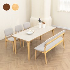 바네스데코 프레티지 원목 4인/6인 이태리 세라믹 식탁 세트 델로아 의자 포함, 6인식탁(벤치+의자3), 라이트 브라운(비스코토)