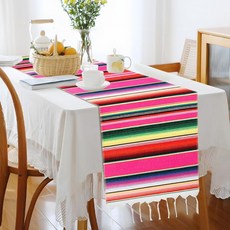 멕시코 테이블 러너 피에스타 파티 장식 14"x84" 러너 신코 데 마요 보호 컬러풀 스트라이프 면 담요 테마 홈 장식 핫 핑크