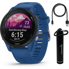가민 포러너 965 프리미엄 GPS 런닝 앤 트라이애슬론 47mm 스마트워치AMOLED 터치스크린 디스플레이 포함 카본 그레이 DLC 티타늄 베젤블랙 실리콘 밴드 웨어러블 4U, Forerunner 255 46 mm, Tidal Blue +E-bank