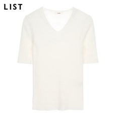 리스트 리스트 리브드 브이넥 반팔 니트_TSKPOK62530_OW