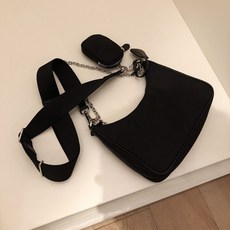 테수토 나일론 체인 크로스백 숄더 블랙 데일리 가방 여성 심플