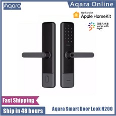 Aqara N200 스마트 도어 잠금 지문 비밀 번호 블루투스 NFC 잠금 해제 초인종 스마트 링키지 Mijia Apple homekit와 함께 작동|전기 자물쇠|, 1개, 단일, Black