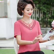 쉬즈몰샵 중노년 마담 엄마옷 여름옷 t셔츠 여성의류 빅사이즈 40 상의 투수영복 룩 단