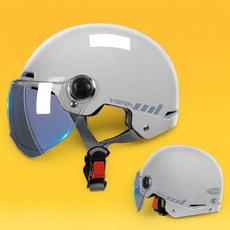 웨인즈 초경량 소두핏 헬멧 여름 반모 오픈페이스 헬맷 스쿠터 바이크 클래식 오토바이 하이바, 투명쉴드, 라이트그레이