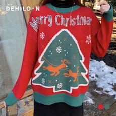데일로엔 여성용 크리스마스 산타 짜임 라운드 긴팔 니트