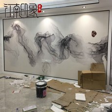멍석 모던 심플 거실 TV배경벽 벽지 쇼파 침실 패브릭벽지 벽화 새로운중국풍의 산수 수묵화, C01-벽지+전용 접착제, T07-황실 짚으로엮음 무늬