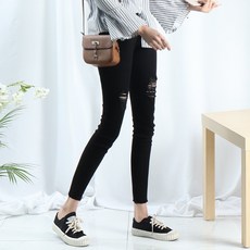 허리 밴딩 스키니진 여자 여성 블랙진 바지 스판 청바지 여성용 스키니청바지 찢어진청바지 밴딩청바지 블랙바지 검정바지