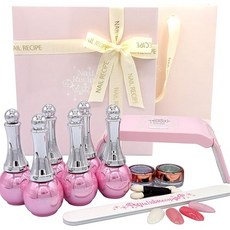 nail recipe nailrecipe 네일 레시피 젤네일 키트 자택 간단 시술해버리다 셀프 셀프젤네일세트 젤네일세트 선물set 페미닌색 1 x 분홍색, 1개