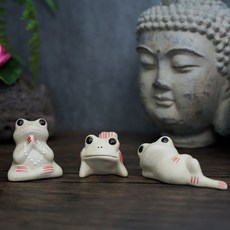 귀여운 합장 불교 개구리 삼형제 장식 도자기 실내장식 기도 인형 불상, 1개