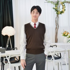 (택배대여) 브라운화이트라인 조끼 (남자) 졸업사진 졸사