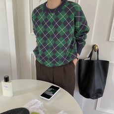 투룩 여성 루즈핏 아가일 패턴 울 니트 스웨터 3color