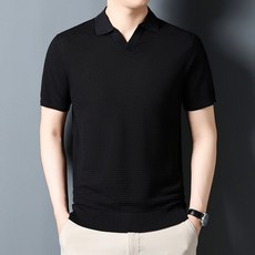 Luspirez 남성 단색 반팔 니트 카라넥 티셔츠