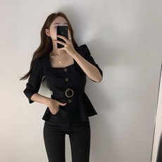 로이슨 스퀘어넥 벨트 블라우스