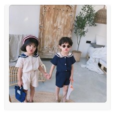 디자인수 숑숑숑 여아 남아 공용 세라린넨 상하복 상하세트 남매룩 여름