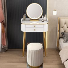 Montheria 화장대 화장대 세트(의자포함) 미니화장대 B916-206, 60CM, 둥근 걸상, 흰색