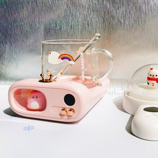 보온 머그 티 컵받침 항온 온열 자동 스마트 온도조절, 핑크공룡+유리컵, 1개