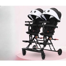 블라썸즈 쌍둥이트라이크 유모차 시트 트윈 접이식 더블 휴대용 쌍둥이 2인용 경량 연년생 산책 다둥이, 리넨 그레이+발판+회전 바퀴+식판