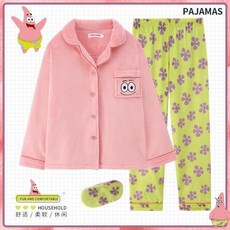 스폰지밥 뚱이 극세사 단추 수면 잠옷 상하세트 남 여 커플잠옷 겨울