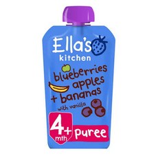 Ellas Kitchen 엘라스 키친 오가닉 블루베리 사과 바나나 바닐라 퓨레 파우치 4개월 이상 120g 6팩, 6개