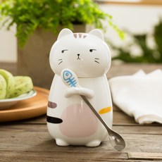 입체동물 고양이 귀엽다 도자기 물컵 커플 아이디어 대용량 머그컵 뚜껑 커피잔, 400ml, NO.2, 1개