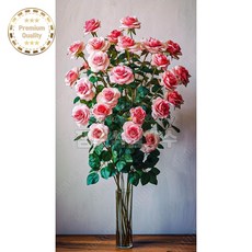 비즈보석십자수 장미꽃 한다발 꽃병 명화 패브릭 DIY 구슬 큐빅 대형 공예 세트 도안 공작 연꽃 금전수, 60x100 cm