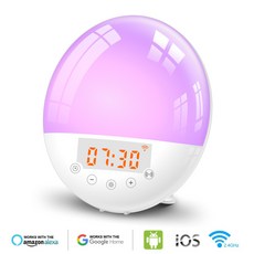 스마트 LED WIFI 음성 통제 내추럴 일깨우다 수면 협탁조명 레인보우 무드등, 배합 유럽규격차 플러그