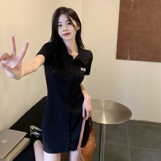 VERIT 폴로카라넥 원라인 버튼 반팔 원피스 VT841
