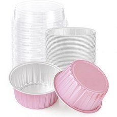 뚜껑 달린 직사각형 미니 로프 팬 20PCS 케이크 일회용 라메킨스 베이킹 컵 머핀 틴스 결혼 생일 파티용 6.8온스 （ 핑크 ）, Pink（Round）, 1개